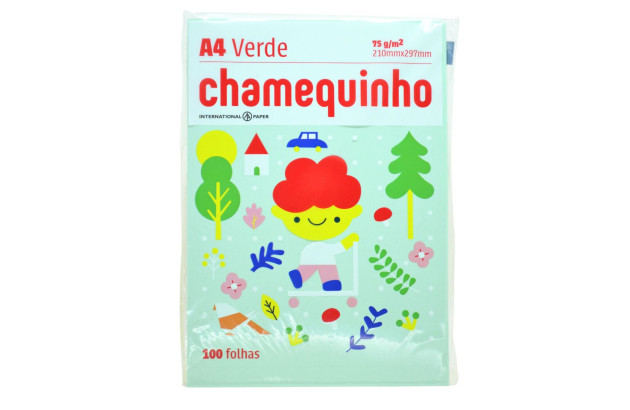 PAPEL SULFITE A4 VERDE 75G COM 100 FOLHAS  CHAMEQUNHO – CHAMEX