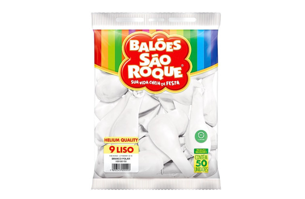 BALÃO LISO 9 POLEGADAS BRANCO POLAR HELIUM QUALITY 50 UND SÃO ROQUE