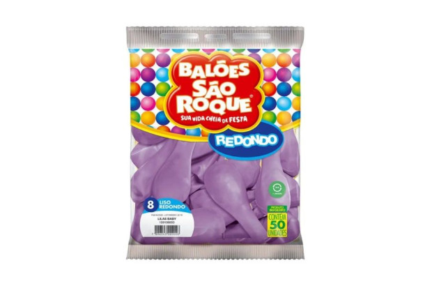 BALÃO LISO 8 POLEGADAS REDONDO LILÁS BABY 50 UNDS SÃO ROQUE
