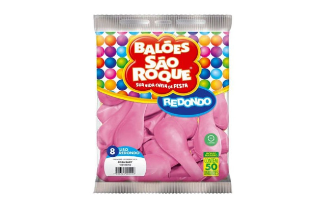 BALÃO LISO 8 POLEGADAS REDONDO ROSA BABY 50 UNDS SÃO ROQUE