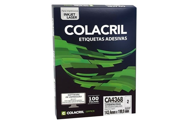 ETIQUETA ADESIVA A4 2 143,4X199,9MM 100 FOLHAS BRANCA - IMPRESSORA INJET OU LASER  | COLACRIL CA4368
