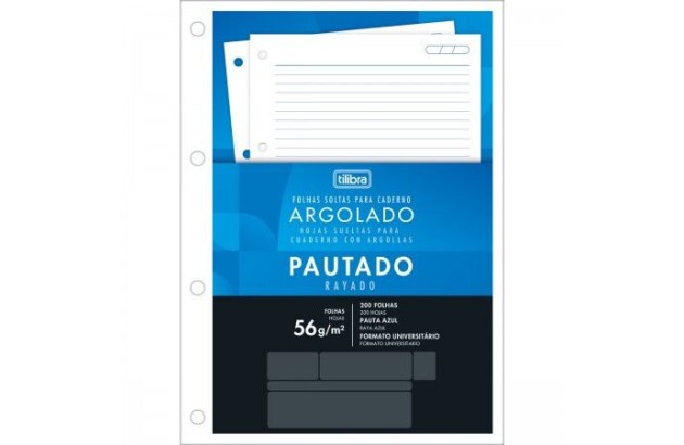 REFIL FOLHA PARA FICHARIO UNIVERSITÁRIO PAUTADO 4 FUROS 56G/M² COM 200 FOLHAS 200X275 TILIBRA