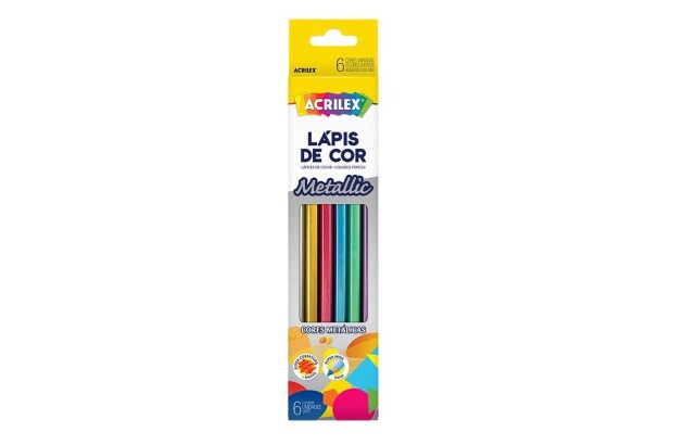 LÁPIS DE COR 6 CORES METÁLICAS HEXAGONAL MINA 3MM ACRILEX 9656