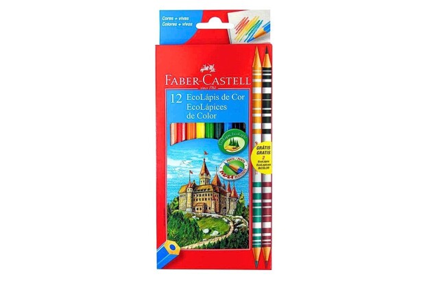 LAPIS DE COR 12 CORES ECOLÁPIS + 2 BICOLOR SEXTAVADO 120112/2B FABER CASTELL