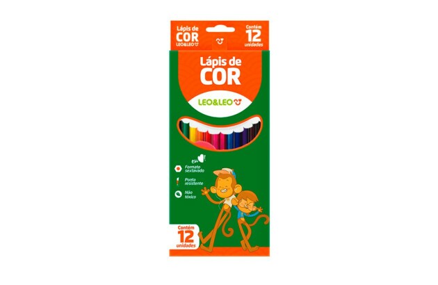 LÁPIS DE COR 12 CORES SEXTAVADO LEO&LEO 4527