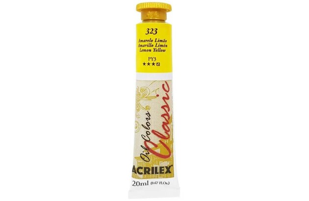 TINTA PARA TELA OIL COLORS 20ML AMARELO LIMÃO 323 - UNIDADE | ACRILEX 14123