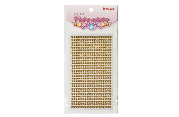 CARTELA DE ADESIVO 3D MEIA PEROLA OURO METAL 4MM | MAKE+ REF 5323