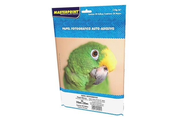 PAPEL FOTOGRÁFICO AUTO ADESIVO GLOSSY 115G/M² A4 20 FOLHAS BRANCO - JATO DE TINTA | MASTERPRINT