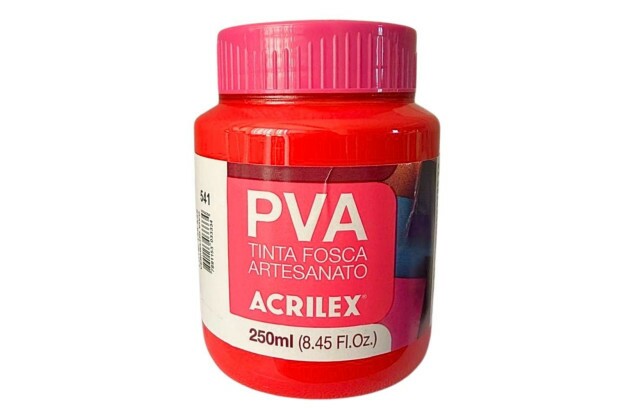 TINTA PVA FOSCA PARA ARTESANATO 250ML VERMELHO VIVO 541 – UNIDADE | ACRILEX 3225