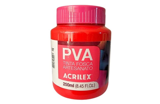 TINTA PVA FOSCA PARA ARTESANATO 250ML VERMELHO FOGO 507 – UNIDADE | ACRILEX 3225