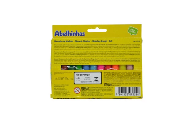 MASSA DE MODELAR SOFT 12 CORES 180G BASE DE AMIDO - NÃO TÓXICA | ABELHINHA 7312 ACRILEX