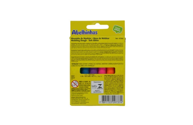 MASSA DE MODELAR 6 CORES GLITTER SOFT 90G NÃO TÓXICA ACRILEX 7360