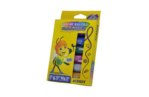 TINTA GUACHE 6 CORES BASTAO METALLIC FANTASIA 10G 2009 ACRILEX