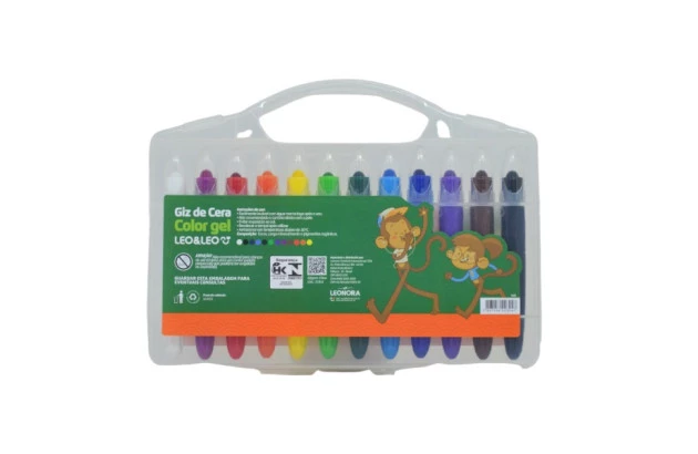 GIZ DE CERA 12 CORES COLOR GEL AQUARELAVEL LEONORA
