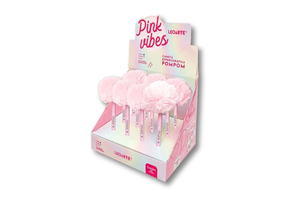 CANETA ESFEROGRÁFICA 1.0 POMPOM ROSA PINK VIBES - TINTA PRETA - LEOARTE 97913