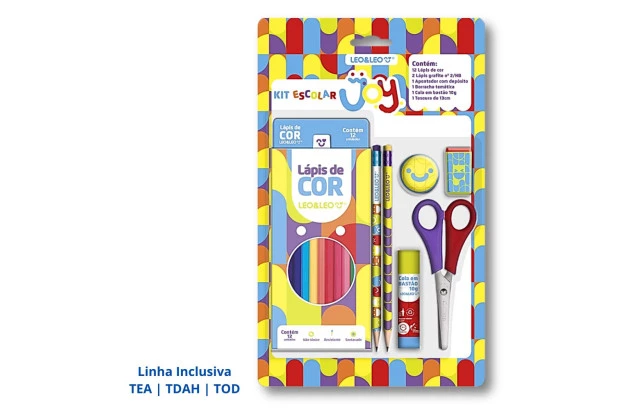 KIT ESCOLAR LÁPIS DE COR 12 CORES JOY COM 6 KITS INCLUSÃO - LEO&LEO 71618
