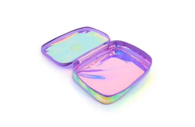 ESTOJO BOX ORGANIZADOR HOLOGRÁFICO LILÁS 21CM X 5CM X 15CM EM PVC