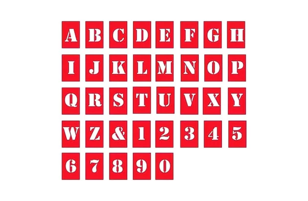 STENCIL LETRAS E NÚMEROS VAZADAS ABC 75 MM PARA CARTAZES E ARTESANATO – COMPACTOR