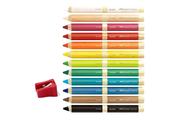 LÁPIS GIZ DE CERA ECOGIZES 12 CORES JUMBO COM APONTADOR FABER CASTELL