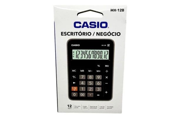CALCULADORA DE MESA CASIO 12 DÍGITOS MX-12B PRETA - VISOR EXTRA GRANDE SOLAR E PILHA