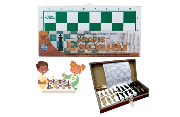 JOGO DE XADREZ ESCOLAR EM MADEIRA 2907 PAIS E FILHOS