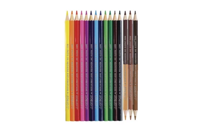 LÁPIS DE COR 12 CORES SEXTAVADO DE MADEIRA  + 3 BICOLORS TONS DE PELE LEO&LEO