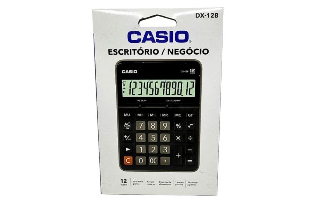 CALCULADORA DE MESA CASIO 12 DÍGITOS DX-12B PRETA - VISOR EXTRA GRANDE SOLAR E PILHA