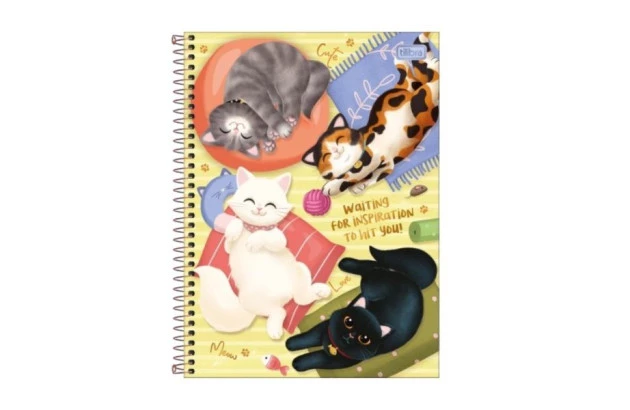 CADERNO COLEGIAL CAPA DURA 10 MATÉRIA 120 FOLHAS 177X240 PURRFECT CATS SORTIDO TILIBRA