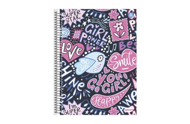 CADERNO CAPA DURA 12 MATERIAS 240 FOLHAS KBOM FEMININO ANIMATIVA