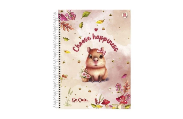 CADERNO CAPA DURA 10 MATERIAS 160 FOLHAS SO CUTE ANIMATIVA