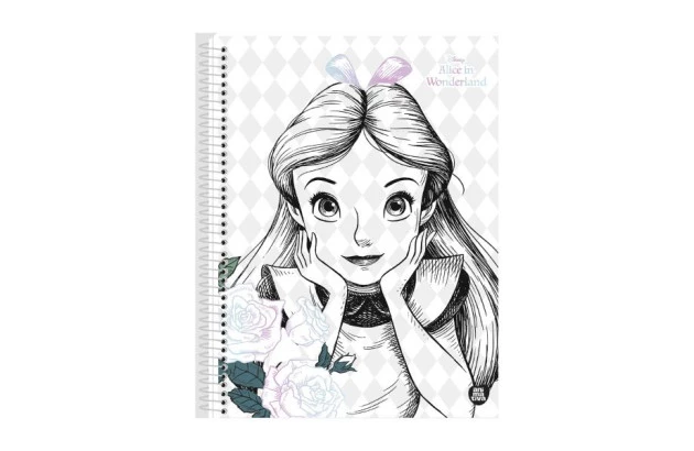 CADERNO CAPA DURA 1 MATERIAS 80 FOLHAS ALICE NO PAÍS DAS MARAVILHAS ANIMATIVA