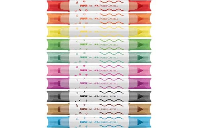 CANETA HIDROGRAFICA 10 CORES  DUO 2 PONTAS SUPER FABER CASTELL