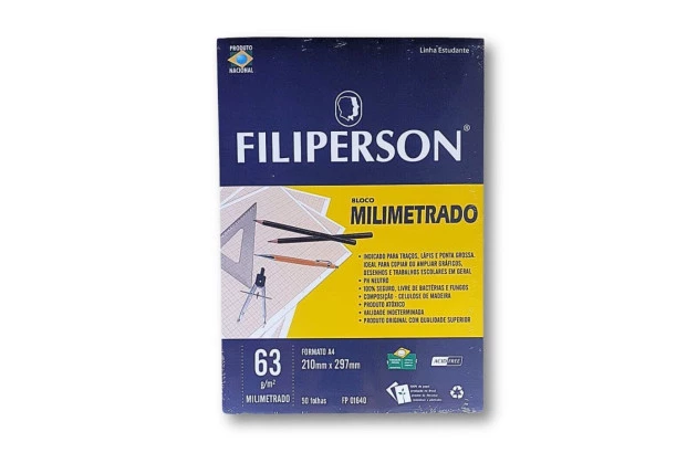 BLOCO PAPEL MILIMETRADO A4 63G 50 FOLHAS 210X297MM | FILIPERSON 1640