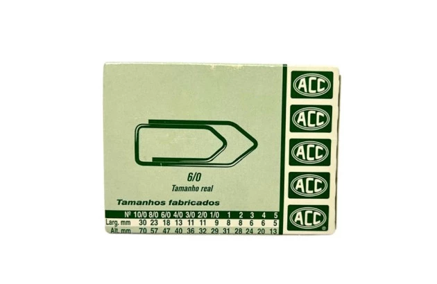 CLIPES 6/0 AÇO GALVANIZADOS PARA PAPEL - CAIXA COM 50 UNIDADES | ACC