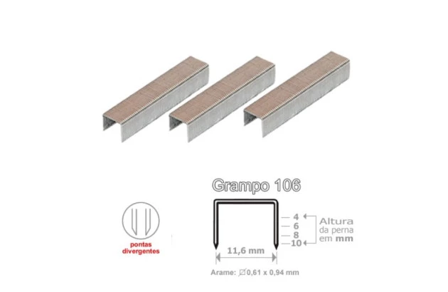 GRAMPOS PARA GRAMPEADOR ROCAMA 106/4 GALVANIZADO COM 2500 UNIDADES – FIXAÇÃO MADEIRA | ACC