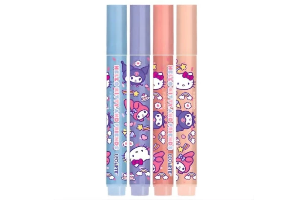 MARCA TEXTO HELLO KITTY - ESTOJO 4 CORES PONTA CHANFRADA LEOARTE - 10148
