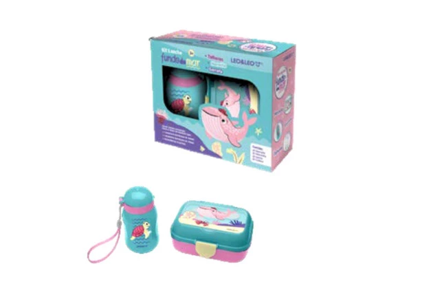 KIT LANCHE FUNDO DO MAR MARMITA 700ML | GARRAFA 460ML | TALHERES LEO&LEO 97830