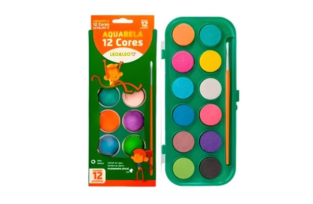 AQUARELA 12 CORES ESTOJO EM PASTILHA 28MM LEO&LEO - 4193