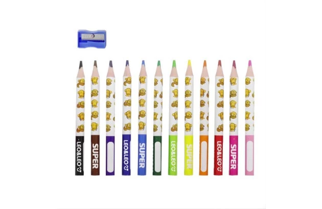 LAPIS DE COR 12 CORES SUPER TRIANGULAR COM APONTADOR LEONORA 4393