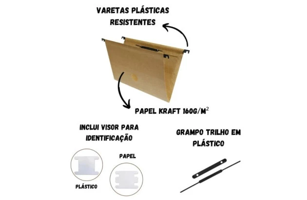 PASTA SUSPENSA KRAFT PAPEL CARTÃO 160G/M² COM GRAMPO PLÁSTICO 230X360MM - UNIDADE | FRAMA