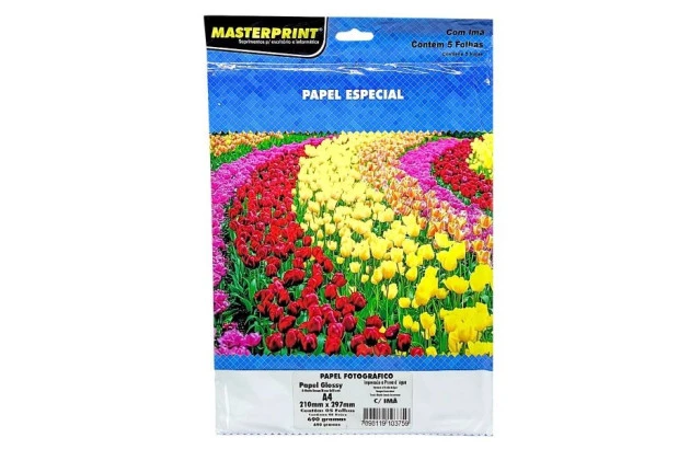 PAPEL FOTOGRÁFICO BRANCO GLOSSY COM IMÃ 690G/M² A4 05 FLS BRANCO  - JATO DE TINTA | MASTERPRINT