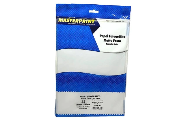 PAPEL FOTOGRÁFICO AUTO ADESIVO MATTE FOSCO 108G/M² A4 20 FOLHAS BRANCO - JATO DE TINTA | MASTERPRINT