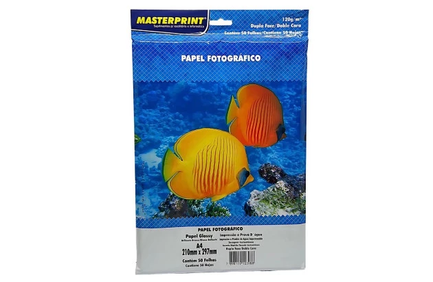 PAPEL FOTOGRÁFICO DUPLA FACE GLOSSY 120G/M² A4 50 FOLHAS BRANCO  - JATO DE TINTA | MASTERPRINT