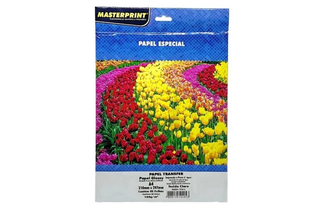 PAPEL TRANSFER  TECIDO CLARO 160G/M² A4 5FLS BRANCO GLOSSY PROVA D'AGUA JATO DE TINTA | MASTERPRINT
