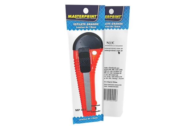 ESTILETE LARGO RETRÁTIL LÂMINA DE 18MM COM TRAVA DE SEGURANÇA - UNIDADE | MASTERPRINT MP 451