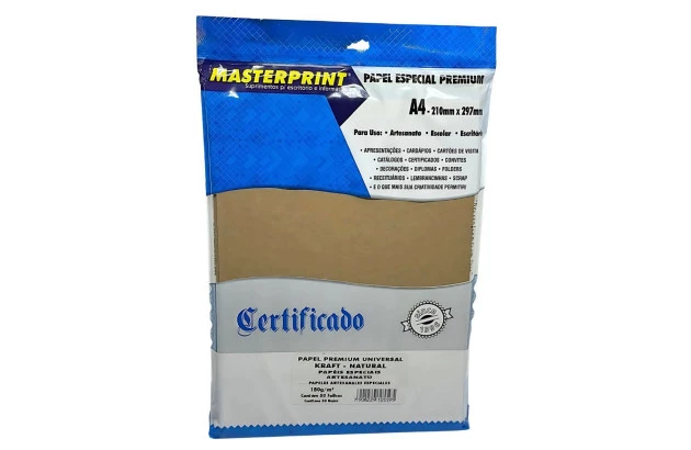 PAPEL KRAFT NATURAL 180G/M² A4 50 FOLHAS - JATO DE TINTA E LASER | MASTERPRINT