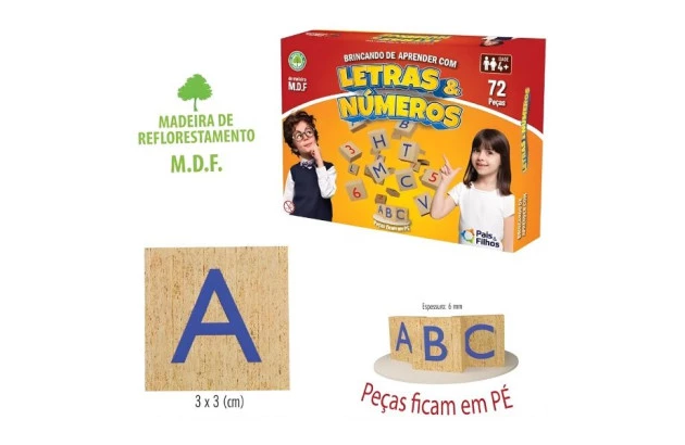 BRINCANDO DE APRENDER COM LETRAS E NUMEROS 72 PEÇAS COLUNA