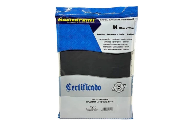 PAPEL DIPLOMATA LISO OFFSET PRETO 180G 60KG A4 50 FOLHAS – SULFITE, JATO DE TINTA | MASTERPRINT