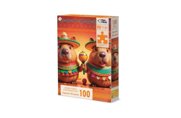 QUEBRA CABEÇA CAPIVARAS MEXICANAS 100 PEÇAS + 4 ANOS PAIS E FILHOS