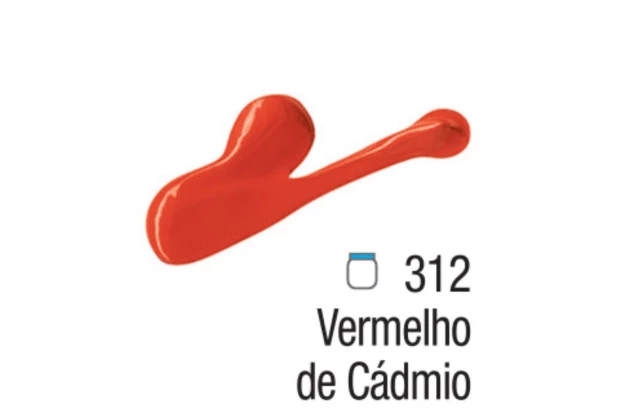 TINTA ACRÍLICA PARA TELA ACRYLIC COLORS 20ML VERMELHO DE CÁDMIO 312 - UNIDADE | ACRILEX 13123